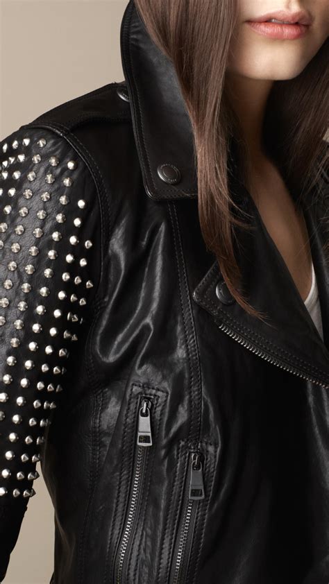 washed leather biker jacket burberry|BURBERRY Studded belted leather jacket .